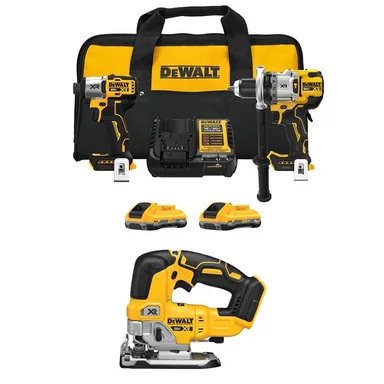 DeWalt DCK2101QQ2W334B, bundle: 20-Volt MAX Lithium-Ion Cordless 2-Tool Combo Kit and Brushless Jigsaw with (2) 4.0 Ah Batteries, Charger and Kit Bag