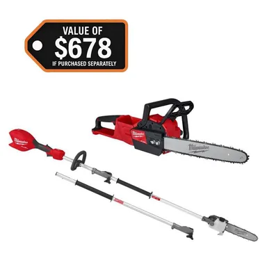 Milwaukee 2727-20-3016-20PS, bundle: M18 FUEL 18V 16 in. Brushless Cordless Battery Powered Chainsaw Kit w/ M18 FUEL QUIK-LOK Attachment Capable Pole Saw