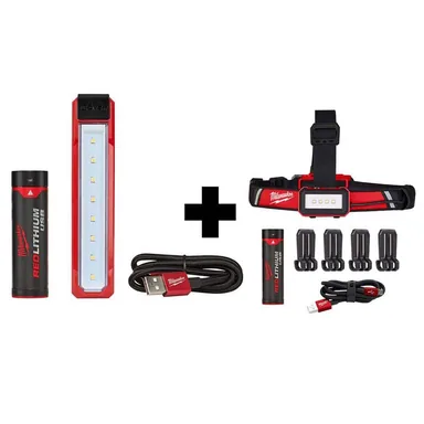 Milwaukee 2112-21-2115-21, bundle: 445 Lumens LED REDLITHIUM USB Rover Pocket Flood Light & 600 Lumens LED USB Low-Profile Hard Hat Headlamp (2-Pack)