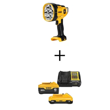 DeWalt DCL043WDCB246CK, bundle: 20V Max Lithium-Ion Cordless LED Jobsite Spotlight with 20V Max XR Premium 6.0 Ah and 4.0 Ah Batteries, Charger and Bag