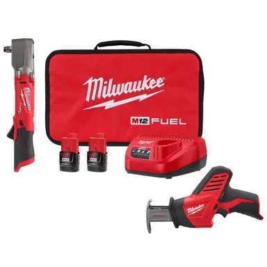 Milwaukee 2565-22-2420-20, bundle: M12 FUEL 12V Lithium-Ion Brushless Cordless 1/2 in. Right Angle Impact Wrench Kit w Two 2.0 Ah Batteries & Recip Saw