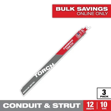 Milwaukee 48-00-5353, accessory: 12 in. 10 TPI Carbide Medium Metal Cutting Sawzall Reciprocating Saw Blade (3-Pack)