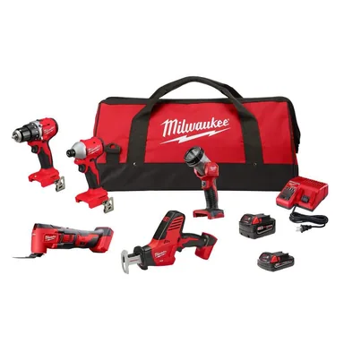 Milwaukee 3692-25, kit: M18 18V Lithium-Ion Cordless Combo Kit with Two Batteries and Charger (5-Tool)