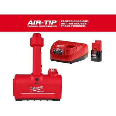 Milwaukee 0980-20-48-59-2420, bundle: M12 AIR-TIP 1-1/4 in. - 2-1/2 in. Wet/Dry Shop Vacuum Utility Nozzle Attachment Kit with CP 2.0 Ah Battery and Charger