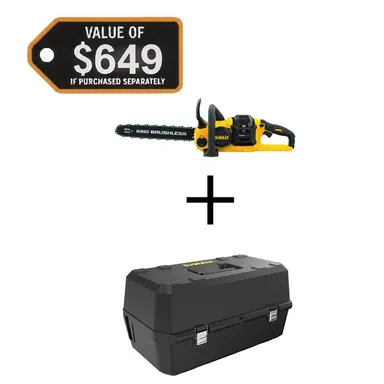 DeWalt DCCS670T1W6KBOX, bundle: FLEXVOLT 60V MAX 16 in. Brushless Cordless Chainsaw Kit with (1) 2.0 Ah Battery and Charger w/Chainsaw Carry Case