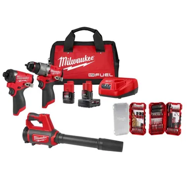 Milwaukee 3497-22-0852-20-48-32-4098, bundle: M12 FUEL 12V Hammer Drill/Impact 2-Tool Kit with M12 Compact Spot Blower with 75-Pc  Bit Set
