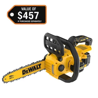 DeWalt DCCS621P1, kit: 20-Volt MAX 12 in. Brushless Cordless Battery Powered Chainsaw Kit with 5.0 Ah Battery and Charger