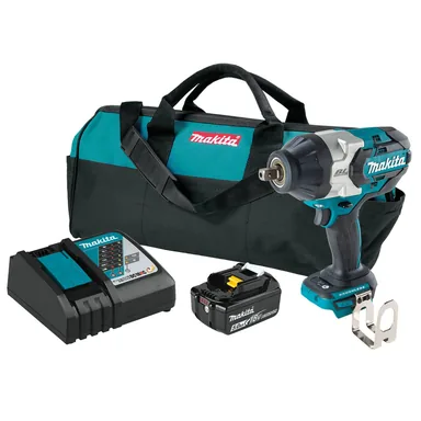 Makita XWT19T, kit: Makita XWT19T 18V LXT Lithium-Ion Brushless Cordless 3-Speed 1/2" Sq. Drive Impact Wrench Kit w/ Detent Anvil (5.0Ah)