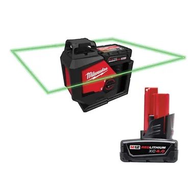 Milwaukee 3631-21-48-11-2440, bundle: M12 12-Volt Lithium-Ion Cordless Green 125 ft. 360° Single Plane Laser Level Kit w/M12 XC4.0 Battery