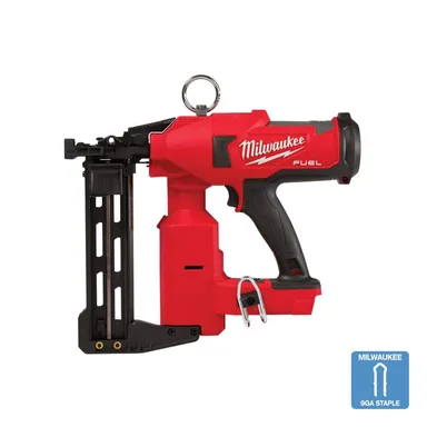 Milwaukee 2843-20, bare tool: M18 FUEL 18-Volt Lithium-Ion Brushless Cordless Utility Fencing Stapler (Tool-Only) (photograph from the Home Depot listing)