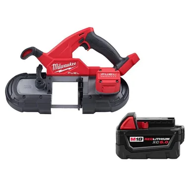Milwaukee 2829-20-48-11-1850, bundle: M18 FUEL 18V Lith-Ion Brushless Cordless Compact Bandsaw w/ 5.0 Ah Battery (photograph from the Home Depot listing)