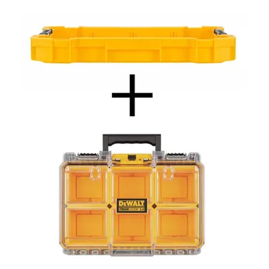 DeWalt DWST08110W08020, accessory: TOUGHSYSTEM 2.0 Shallow Tool Tray and TOUGHSYSTEM 2.0 6-Compartment Small Parts Organizer