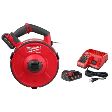 Milwaukee 2873B-22, kit: M18 FUEL 18V Lithium-Ion Brushless Cordless Angler 240 ft. Steel Pulling Fish Tape Kit W/ (2) 2.0Ah Batteries (photograph from the Home Depot listing)