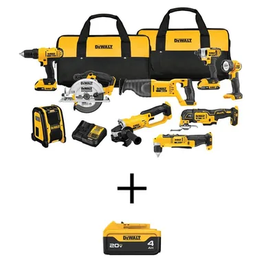 DeWalt DCK940D2WDCB204, bundle: 20V MAX Lithium-Ion Cordless 9-Tool Combo Kit, (1) 20V 4.0Ah MAX  Battery, (2) 20V 2.0Ah Batteries and Charger