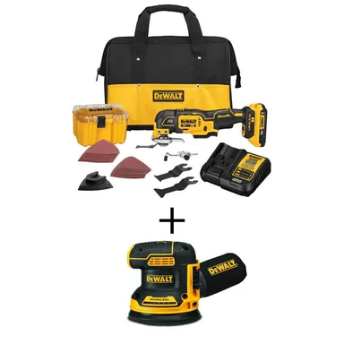 DeWalt DCS356D1WDCW210, bundle: 20V MAX XR Cordless Brushless 3-Speed Oscillating Multi Tool, 20V Random Orbital Sander, and (1) 20V 2.0Ah Battery