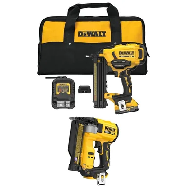 DeWalt DCN210E1WCN623B, bundle: 20V XR 18 GA Brushless Cordless 2 in. Brad Nailer & 23 Gauge Pin Nailer w/ 1.7 Ah Battery, Charger, Tool Connect and Bag