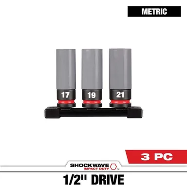 Milwaukee 49-66-7830, accessory: SHOCKWAVE Impact-Duty 1/2 in. Drive Deep Metric Lug Nut Impact Socket Set (3-Piece)