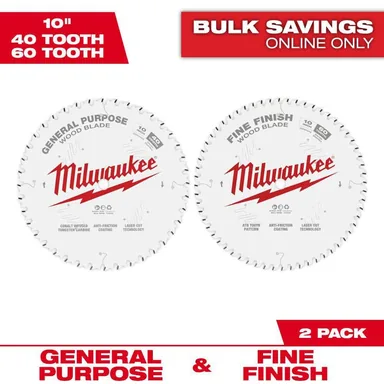 Milwaukee 48-40-1036, accessory: 10 in. x 40-Tooth and 60-Tooth Circular Saw Blades (2-Pack)