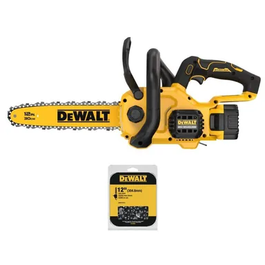 DeWalt DCCS621P1WDT612, bundle: 20-Volt MAX 12 in. Brushless Cordless Battery Powered Chainsaw Kit with 5.0 Ah Battery, Charger and Extra 12 in. Chain