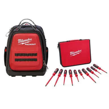 Milwaukee 48-22-2210-48-22-8301, bundle: 10-Piece 1,000-Volt Insulated Screwdriver Set and Case with Packout Backpack