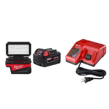 Milwaukee 2359-20-48-59-1850, bundle: M18 18-Volt Lithium-Ion Cordless 1000 Lumens ROVER Compact Folding Flood Light w/ (1) 5Ah Battery & Charger