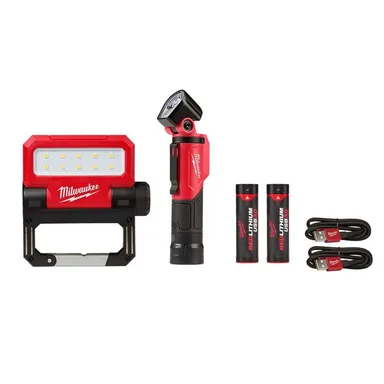Milwaukee 2114-21-2113-21, bundle: 550 Lumens LED REDLITHIUM USB Pivoting Flood Light and 500 Lumens LED Pivoting REDLITHIUM USB Flashlight (2-Pack)