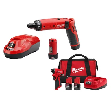 Milwaukee 2101-22-3450-22, bundle: M4 4V Lithium-Ion Cordless 1/4 in. Hex Screwdriver 2-Battery Kit, & Impact Driver Kit