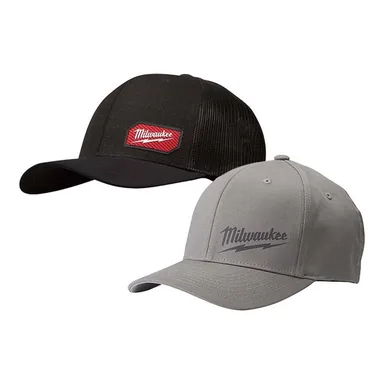 Milwaukee 505B-504G-LXL, bundle: GRIDIRON Black Adjustable Fit Trucker Hat with Large/Extra Large Gray Fitted Hat (2-Pack)