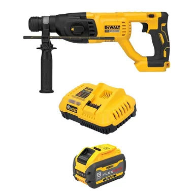 DeWalt DCH133BWDCB609C, bundle: 20V MAX Lithium-Ion Cordless Brushless 1 in. SDS Plus D-Handle Concrete/Masonry Hammer w/ flexvolt 9Ah Battery & Charger