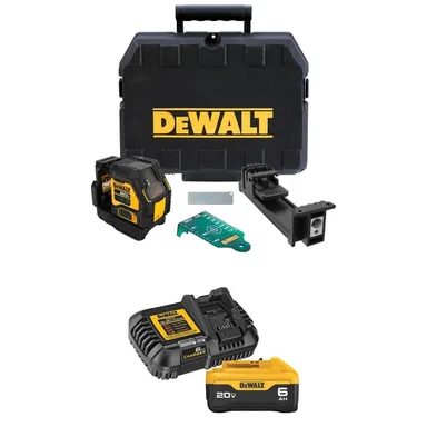 DeWalt DCLE34021BW206C, bundle: 20 Volt Lithium-Ion 180 ft. Green Cross Cross-Line Laser Level with 6.0 Ah Battery and Charger