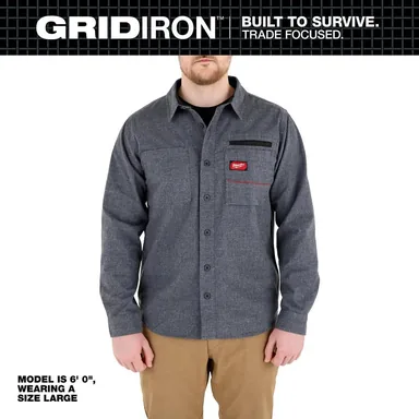 Milwaukee M552G-XL, unpowered: Men's X-Large Gray GRIDIRON Flannel Shirt