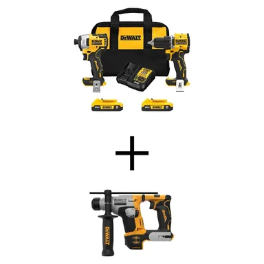 DeWalt DCK225D2WCH172B, bundle: ATOMIC 20V MAX Lithium-Ion Cordless Combo Kit (2-Tool) and 5/8 in. Hammer Drill with (2) 2Ah Batteries, Charger and Bag