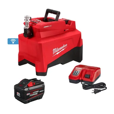 Milwaukee 2774-21HD, kit: M18 FORCE LOGIC 18-Volt Lithium-Ion Cordless 10,000 PSI Hydraulic Pump Kit with 12.0 Ah Battery (photograph from the Home Depot listing)
