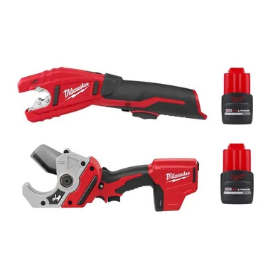 Milwaukee 2471-20-2470-20-48-11-2425-48-11-2425, bundle: M12 12V Cordless Copper Tubing Cutter w/M12 12V Lithium-Ion Cordless PVC Pipe Shear & (2) M12 HO 2.5 Ah Battery Packs