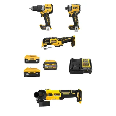 DeWalt DCK316ST2M1W07B, bundle: 20V MAX Lithium-Ion Cordless Combo Kit (3-Tool) and 4-1/2 in. Grinder w/ FLEXVOLT 6Ah, 20V 6Ah & 4Ah Batteries & Charger