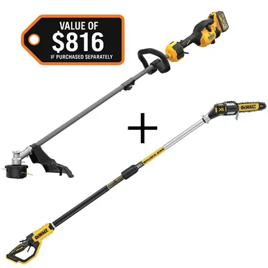 DeWalt DCST972X1W620B, bundle: 60V MAX Brushless Cordless Battery Powered Attachment Capable String Trimmer Kit & Cordless Pole Saw