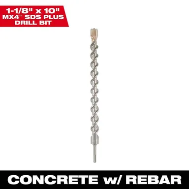 Milwaukee 48-20-8250, accessory: 1 1/8 in. x 10 in. 4-Cutter SDS-PLUS Carbide Drill Bit (photograph from the Home Depot listing)