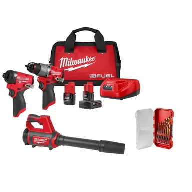 Milwaukee 3497-22-0852-20-48-89-4670, bundle: M12 FUEL 12V Cordless Hammer Drill/Impact Kit + M12 Compact Spot Blower + 15-Pc Titanium Set Combo Kit