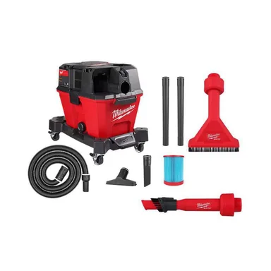 Milwaukee 0910-20-49-90-2028-49-90-2038, bundle: M18 FUEL 6 Gal. Cordless Wet/Dry Shop Vacuum W/Filter, Hose and AIR-TIP 1-1/4 in. - 2-1/2 in. Utility Brush and Nozzle