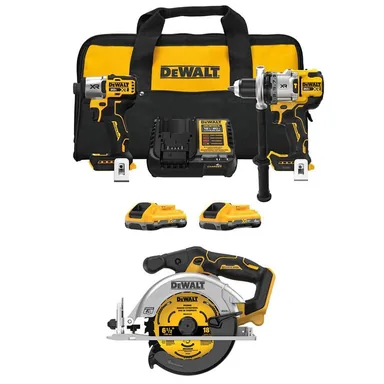 DeWalt DCK2101QQ2W565B, bundle: 20-Volt MAX Lithium-Ion Cordless 2-Tool Combo Kit and 6-1/2 in. Circular Saw with (2) 4.0 Ah Batteries Charger & Kit Bag