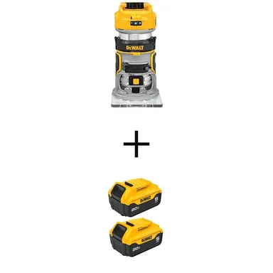 DeWalt DCW600BWCB205-2, bundle: 20V MAX Lithium-Ion Cordless Brushless Fixed Base Compact Router with (2) 20V MAX Premium 5.0 Ah Battery-Packs