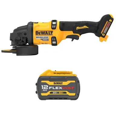DeWalt DCG418BWDCB6112, bundle: FLEXVOLT 60V MAX Lithium-Ion Cordless Brushless 4.5 in. to 6 in. Small Angle Grinder w/ Kickback Brake w/ 12 Ah Battery