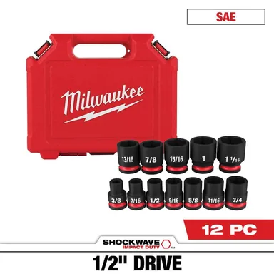 Milwaukee 49-66-7010, accessory: SHOCKWAVE 1/2 in. Drive SAE 6 Point Impact Socket Set (12-Piece)