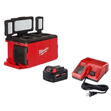 Milwaukee 48-59-1850-2357-20, bundle: M18 18-Volt Lithium-Ion Cordless PACKOUT 3000 Lumens LED Light w/5.0Ah Battery Starter Kit