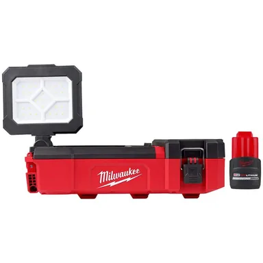 Milwaukee 2356-20-48-11-2425, bundle: M12 12-Volt Lithium-Ion Cordless PACKOUT Flood Light w/USB Charging with High Output 2.5 Ah Battery