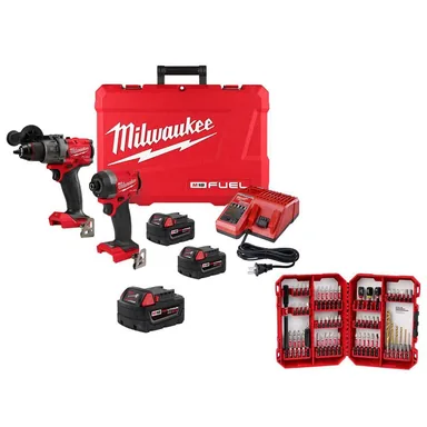 Milwaukee 3697-22-48-11-1850-48-32-4097, bundle: M18 FUEL 18V Cordless Hammer Drill/Impact Combo Kit (2-Tool) w/5.0Ah Battery & SHOCKWAVE Bit Set (60-Pc)