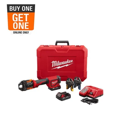 Milwaukee 2674-22P, kit: M18 18V Lithium-Ion Cordless Short Throw PEX Press Tool Kit w/ (3) Viega PureFlow Jaws,(2) 2.0Ah Batteries & Charger