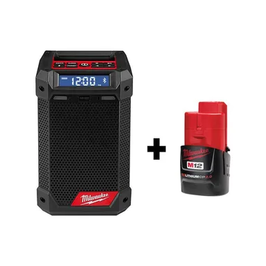 Milwaukee 2951-20-48-11-2420, bundle: M12 12-Volt Lithium-Ion Cordless Bluetooth/AM/FM Jobsite Radio with Charger with M12 2.0Ah Battery
