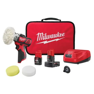 Milwaukee 2438-22X, kit: M12 12V Lithium-Ion Cordless Variable Speed Polisher/Sander Kit W/(2) M12 Batteries, Accessories, Charger & Tool Bag