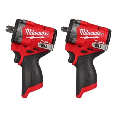 Milwaukee 2563P-20-2562-20, bundle: M12 FUEL 12V Li-Ion Brushless Cordless Stubby 1/2in. Impact Wrench w/Pin Detent and M12 FUEL Stubby 3/8in. Impact Wrench